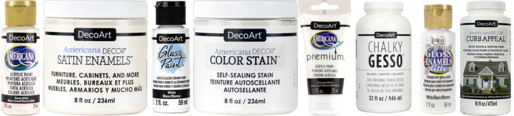 A list of DecoArt acrylic paints in white